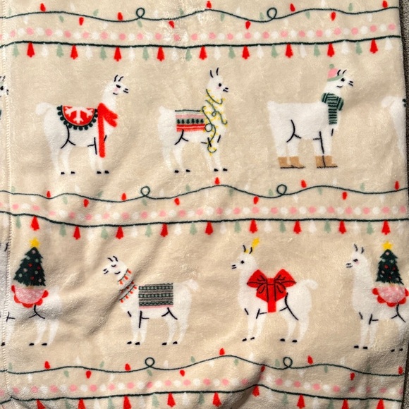 Cozy Fleece Christmas Blanket with Llamas & Lights - Picture 3 of 3